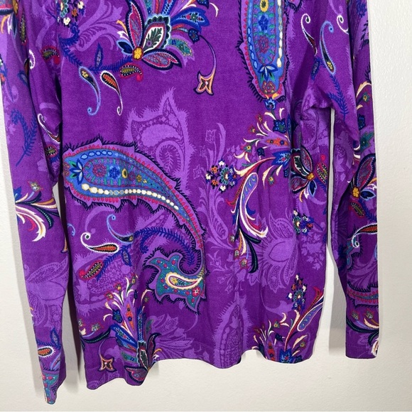 Talbots Shadow Paisley Purple Pure Merino Wool Long Sleeve Sweater Size XL - Picture 4 of 8